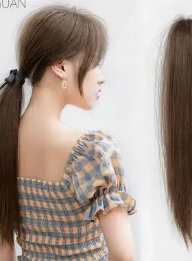 超轻低马尾假发女长直发蓬松自然抓夹绑带式高中长发辫子少量抓夹