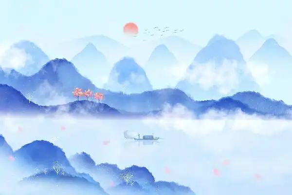 古风psd素材红色横版国潮立体2020鼠年春节元旦新年海报背景素材蓝色