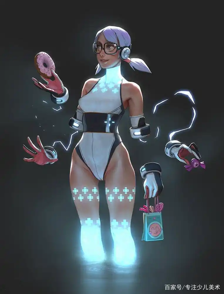 未来科技动漫人物插画——身穿科幻机甲,突显女性肌肉线条美