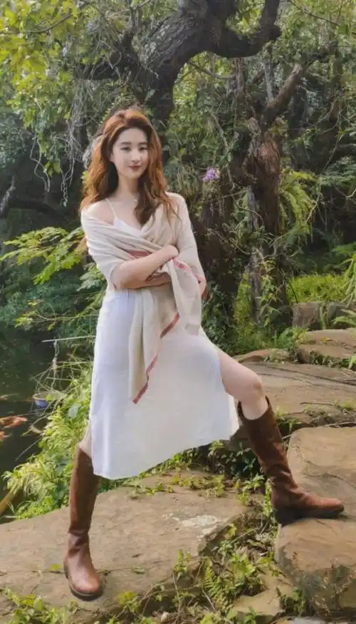 刘亦菲穿白色吊带长裙,长发烫成了妩媚的卷发,既优雅又性感.