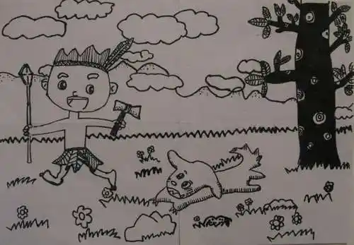 少儿书画作品-《原始人》/儿童书画作品《原始人》欣赏_中国少儿美术