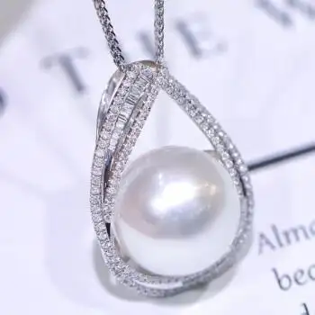 南洋半岛澳白珍珠吊坠海水珍珠项链18k金镶嵌钻石轻奢名媛锁骨链送