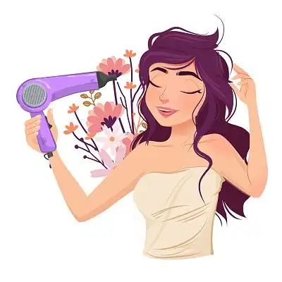 吹头发女孩美容插画png素材美容养生