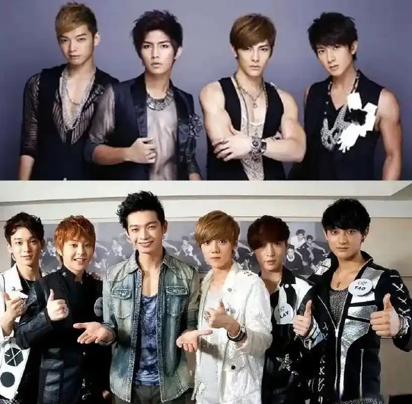 飞轮海和exo的合照,感觉飞轮海的颜值比exo高很多啊