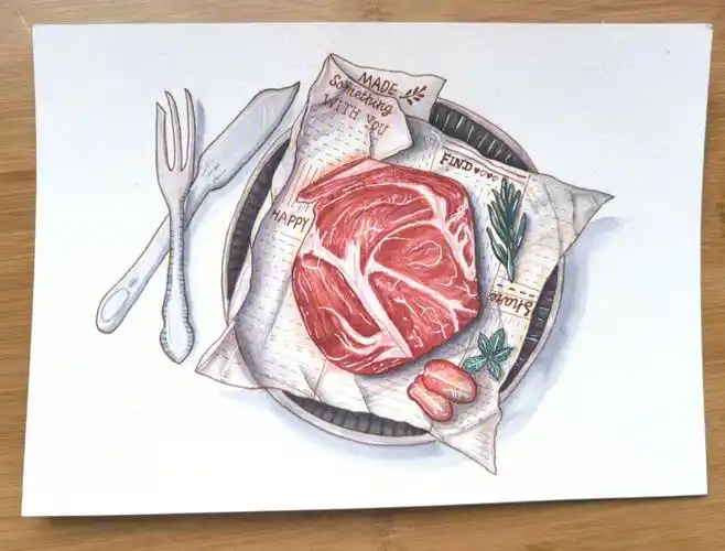 水彩美食牛排附过程