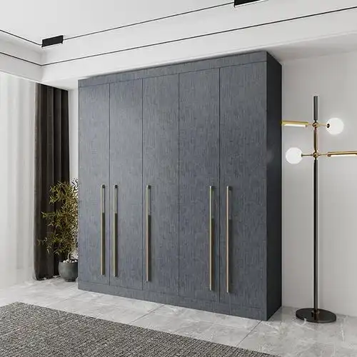 意大利灰布纹实木衣柜简约轻奢家用卧室对开门衣柜定制柜子储物柜