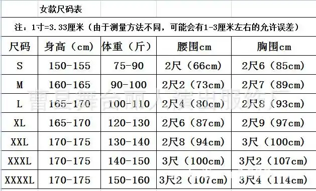 女款尺码表