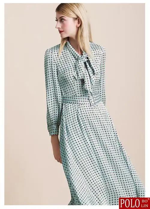 保罗柏琳意大利奢侈品牌女装 连衣裙中长款气质女神范衣服格子法式