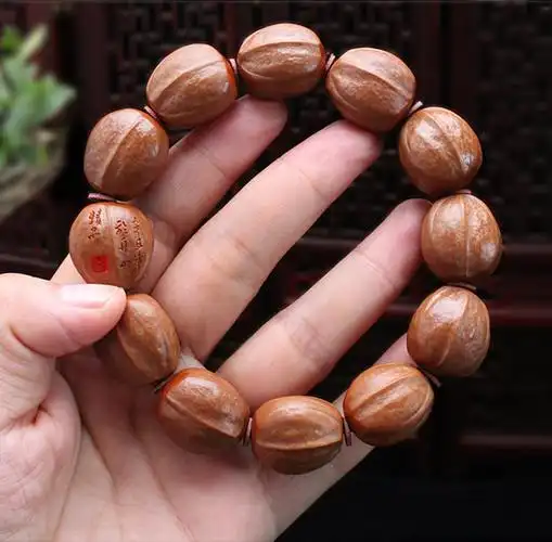 橄榄核素核手串男纯手工打磨老树铁核原皮原籽光珠苏工核雕橄榄胡手链
