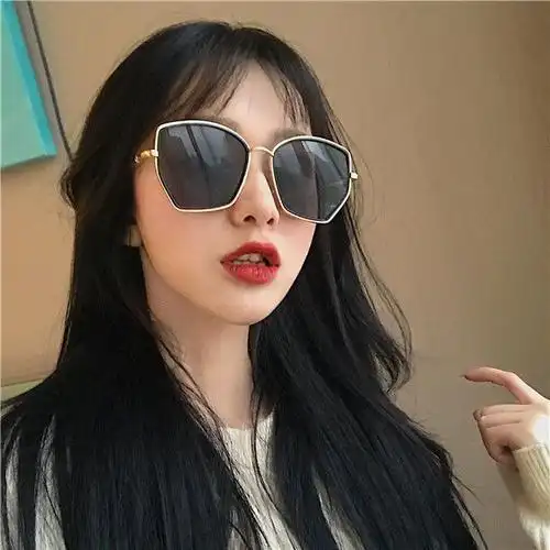 高品质太阳镜墨镜女2021新款同款网红ins多边形不规则大框墨镜女个性