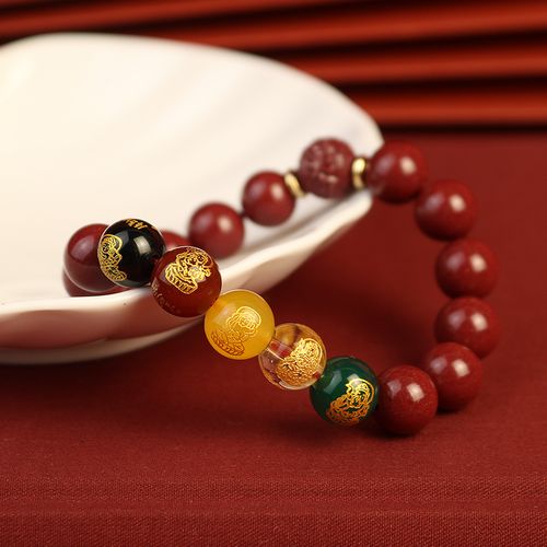 官方旗舰店天然朱砂手串女紫金五路财神手链本命年礼物手链