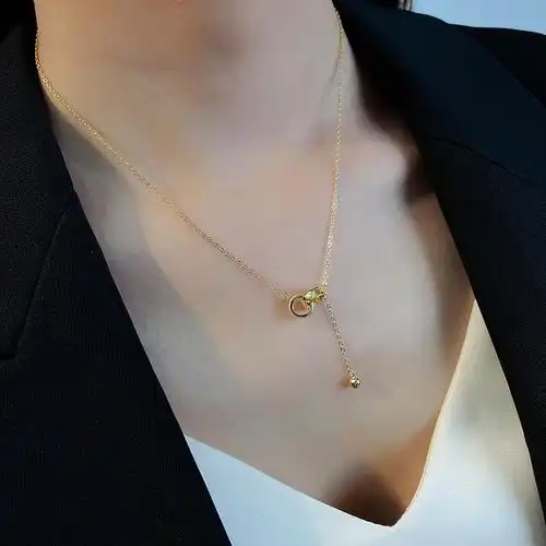 925纯银项链女锁骨链2021年新款简约ins风双环项链轻奢小众设计感