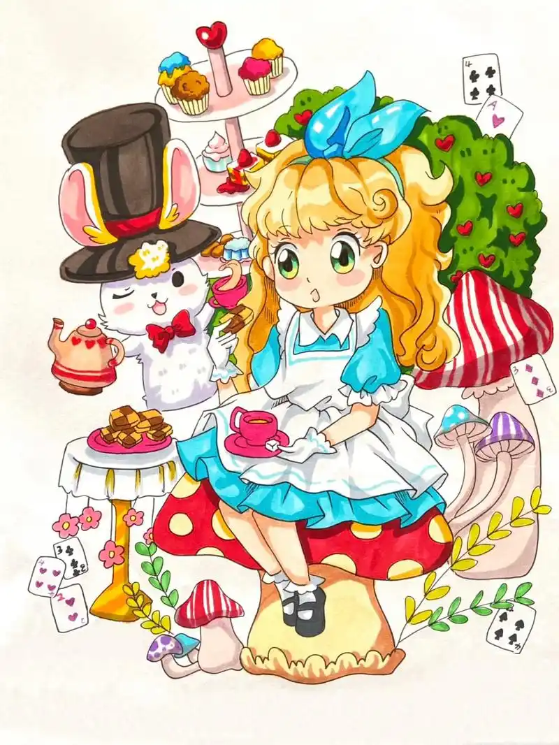 【226】动漫人物绘画《爱丽丝梦游仙境》 适合8岁77的小朋友临摹哦