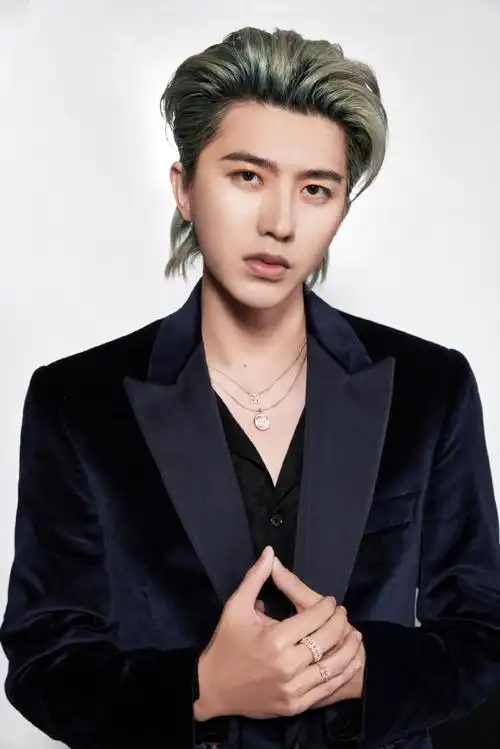 蔡徐坤v领黑色西装造型