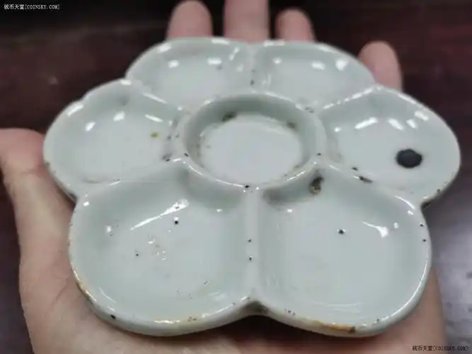 钱币天堂·交易区详情·清代支钉烧 白釉瓷调色盘