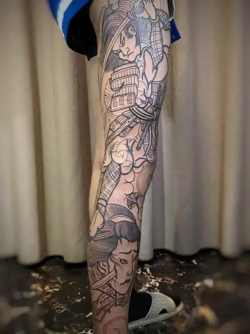 半价老传统花腿_纹身图案手稿图片_首席:莫森的纹身作品集