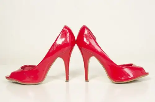 高跟鞋,脚底,红色,漆皮,鞋,细高跟,时尚,隔绝,单个,白色背景,无人,女
