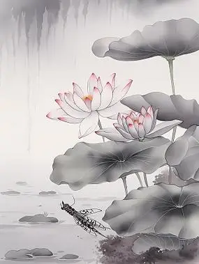 国风水墨画莲花荷叶图