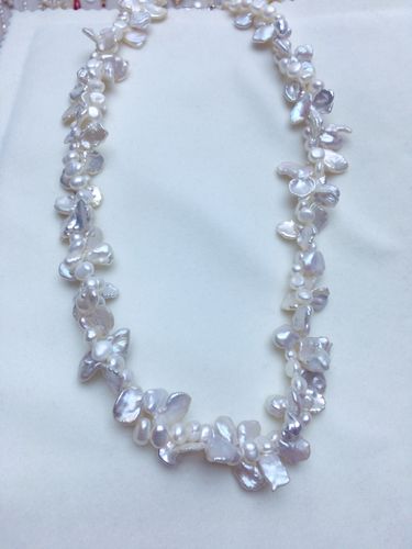 超仙巴洛克碎银子项链花瓣天然淡水珍珠双层麻花链夸张锁骨链小众