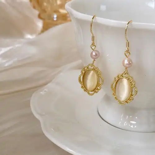有点复古宫廷天然巴洛克珍珠耳坠法式优雅椭圆耳环