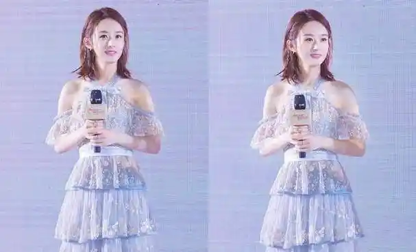 赵丽颖编发造型 刺绣露肩裙,嫩回18岁,网友:小仙女本仙了_颜色_短发