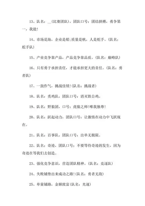 团队霸气口号含队名