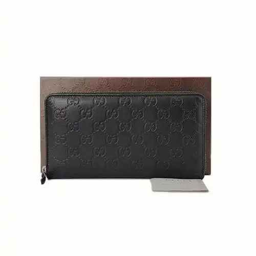 古驰gucci经典黑色双g压纹男女士拉链钱包