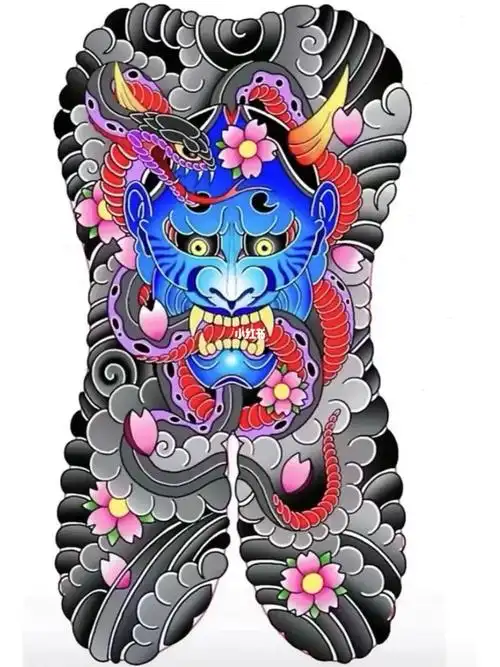 老传满背般若纹身手稿素材