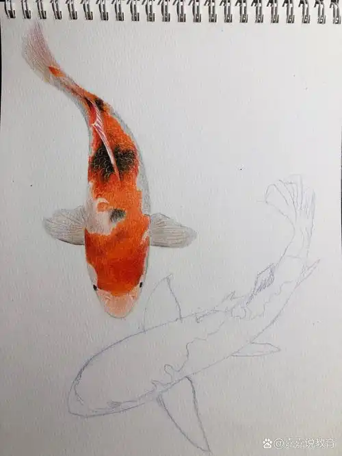 彩铅画临摹锦鲤 祝你锦鲤附体好运连连 今天结束啦,明天继续加油