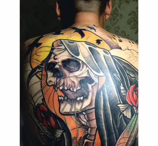 死神上身纹身图片_背部old schoolnew school纹身图案