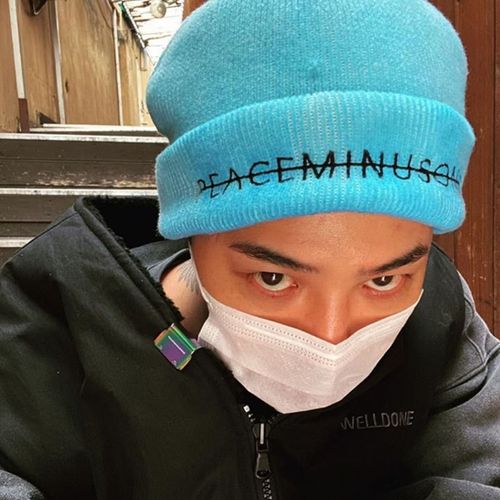 gd权志龙同款peaceminusone 蓝色毛线帽子男士套头针织帽弹力保暖