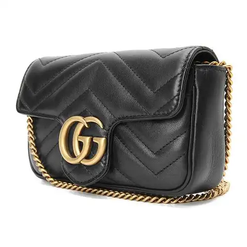 gucci(古驰) 经典款迷你女士黑色皮质单肩包