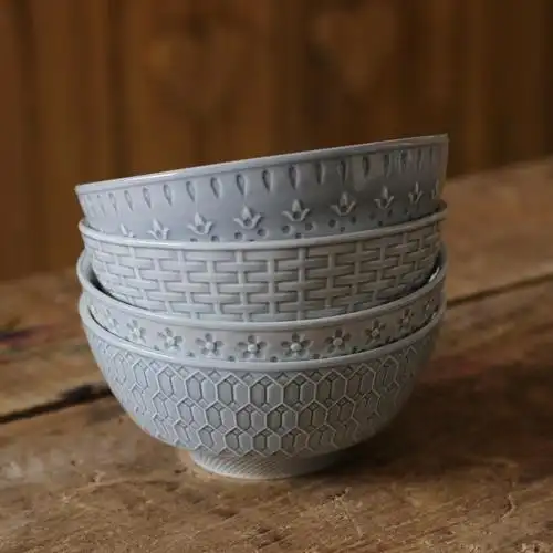 梦田良品出口丹麦宫廷复古立体浮雕玻璃釉陶瓷餐盘汤盘杯1565cm编织碗