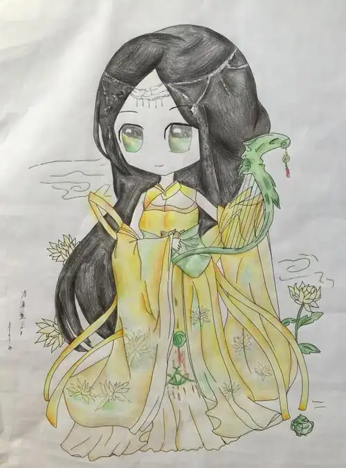 彩铅画/q版古装女孩/冯海滢/11岁