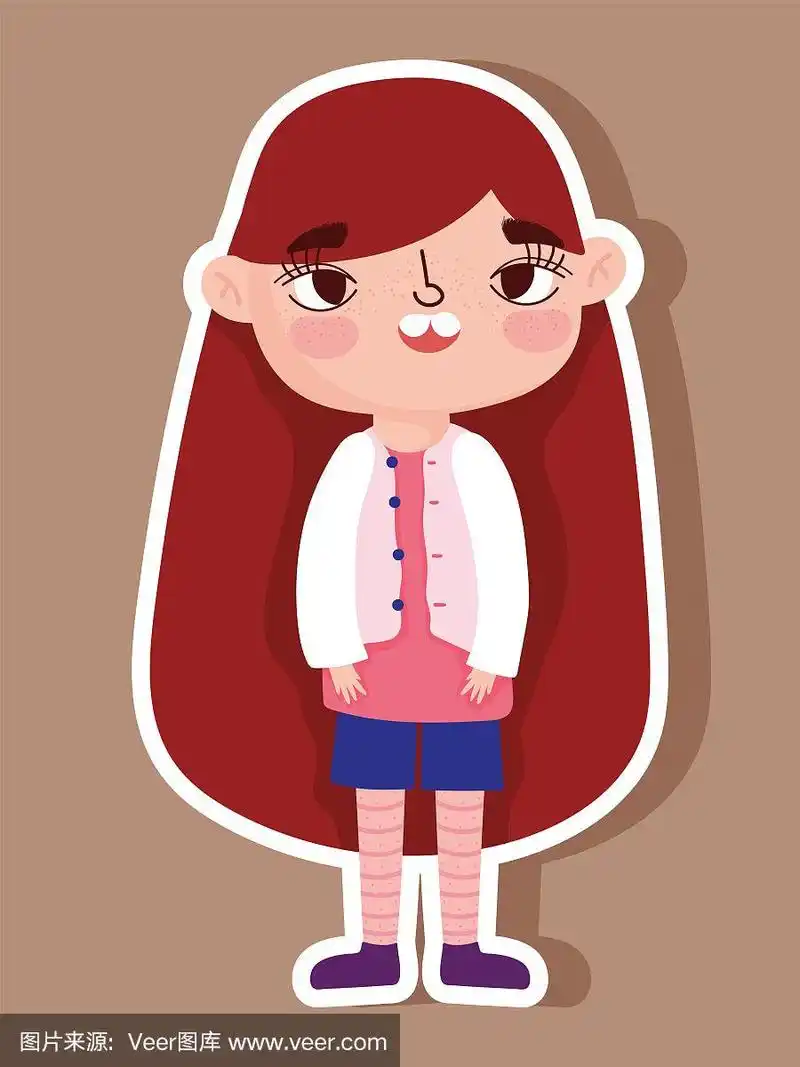 卡通人物动画小女孩长发贴纸风格