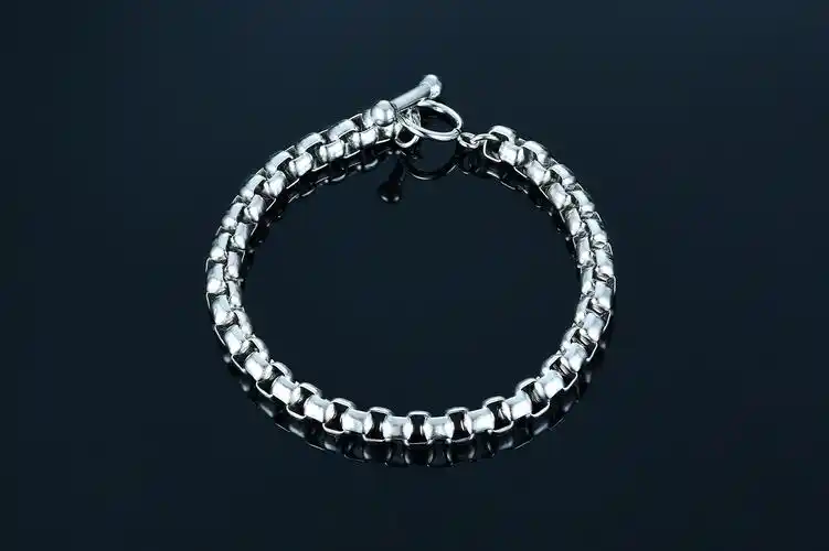 男士手链不锈钢方珍珠手链钢色简约个性韩版手链饰品金属手链批发