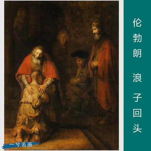 伦勃朗浪子回头人物油画欧式竖版高清喷绘印制书房大厅装饰布画