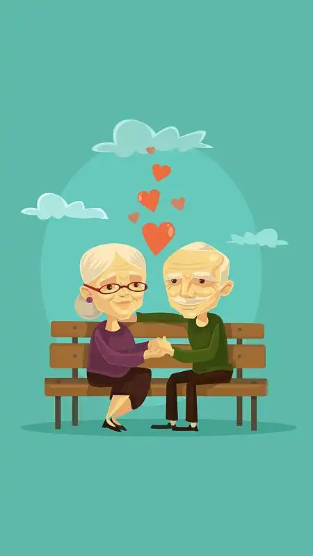 长椅上的卡通老夫妻