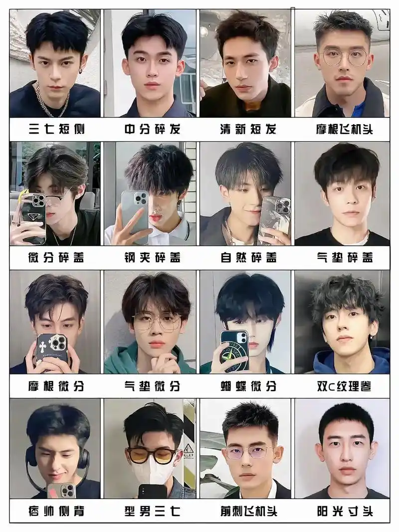 潮男发型参考大全.今天整理了适合所有男生 所有脸型的三七 二 - 抖音
