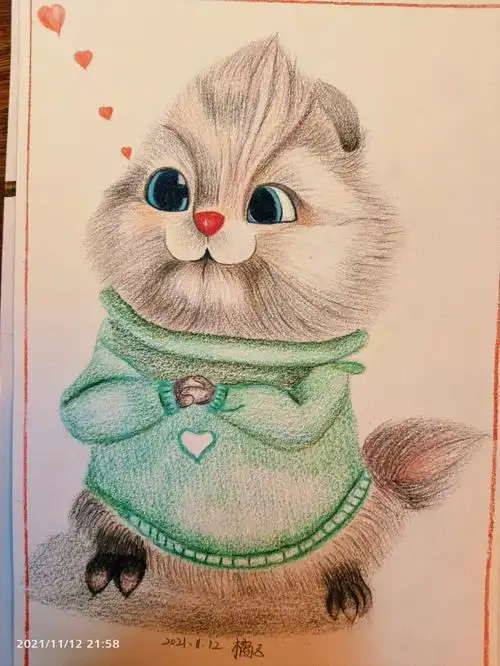 彩铅  #画画  冬天里毛茸茸的小可爱