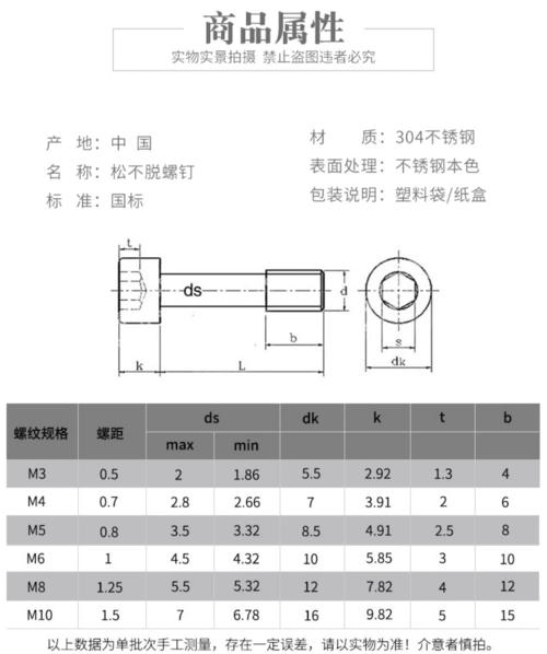 m3m4m5m6m8m10 304不锈钢内六角短头防脱螺钉松不脱螺丝半牙螺栓 m5*