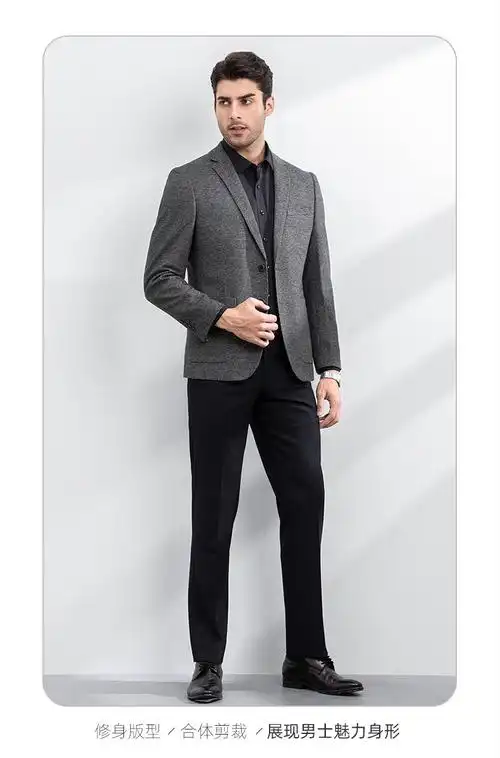 浪登2021新款千鸟格西装男外套中年商务男士休闲格子小西服上衣 灰色