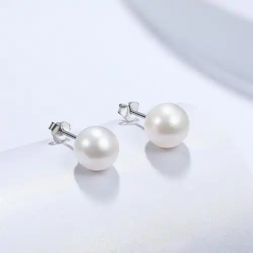 梁凯恩珍珠耳钉女正圆白色淡水珍珠耳钉粉紫色珍珠耳环925银耳饰