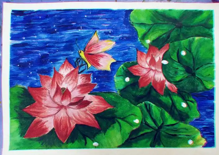 油画(荷花)作者年龄:12岁