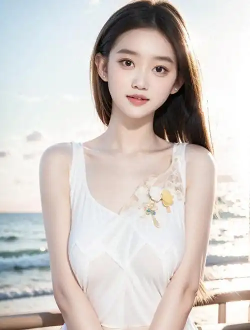 白净少女海边写真照片,气质美女人像高清壁纸
