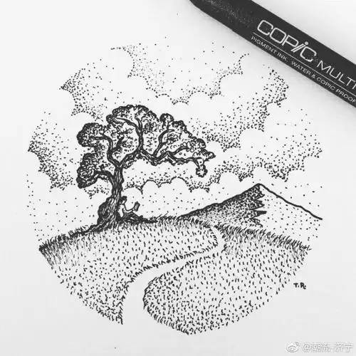 针管笔点绘风景