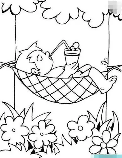 可爱手绘简笔画夏日家庭旅游插画矢量素材画一画夏天简笔画,可用在手