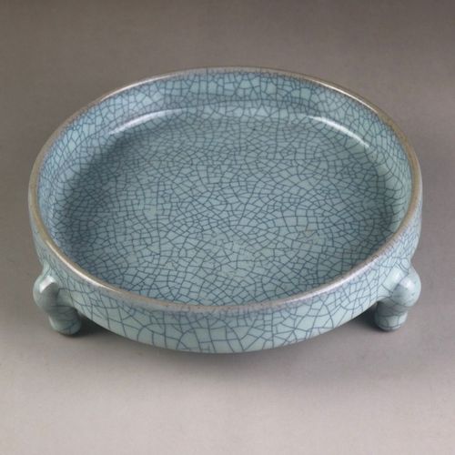 宋代汝窑天青釉支钉三足洗做旧手工出土仿古瓷器古玩古董收藏摆件