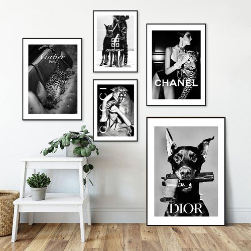 时尚轻奢品牌奢侈品海报挂画北欧ins黑白艺术小众复古怀旧装饰画