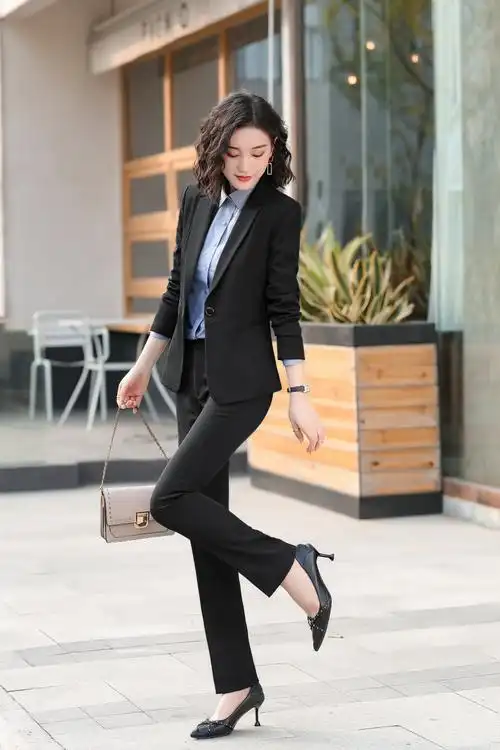 秋冬新款连衣裙西装外套正装套装黑色小西服女ol面试职业装工作服